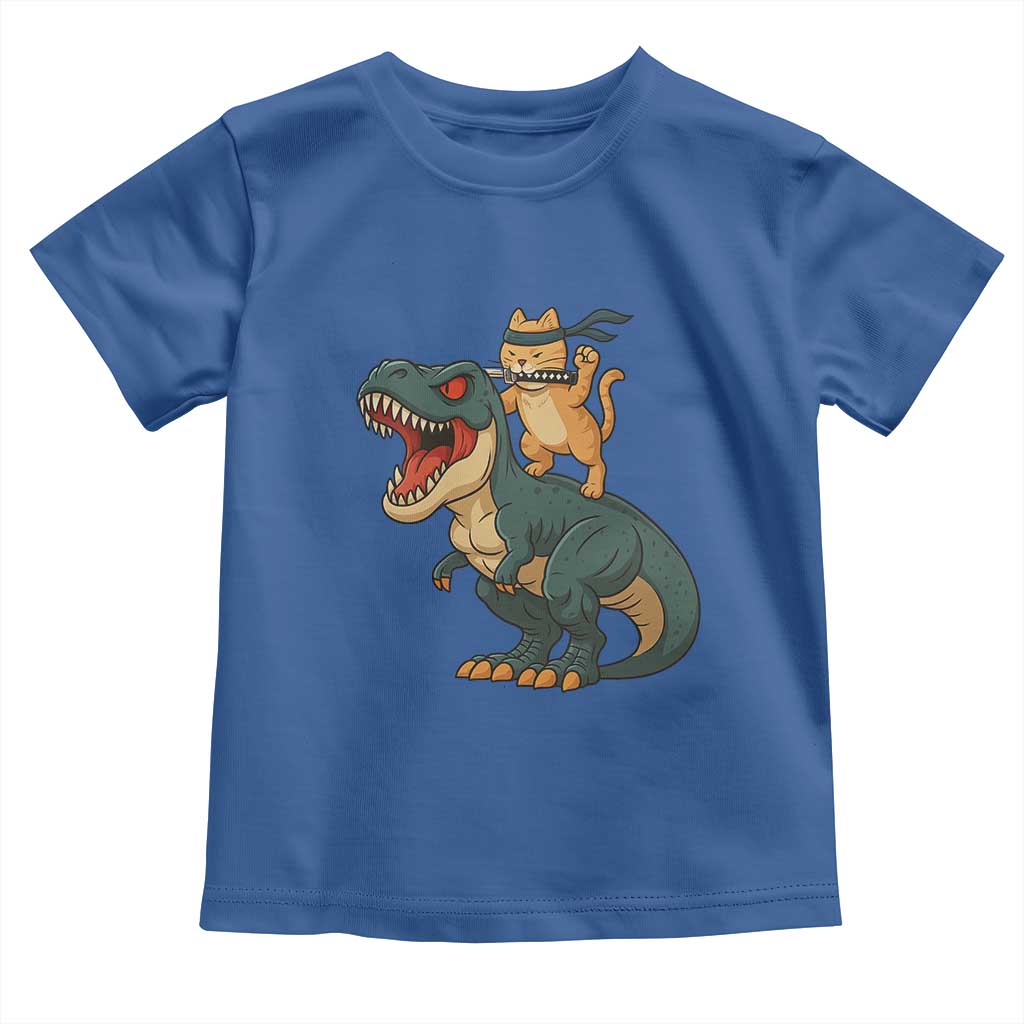 Ninja Cat Riding Dinosaur Toddler T Shirt TS14 Royal Blue Print Your Wear