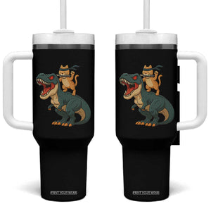 Ninja Cat Riding Dinosaur Tumbler With Handle TS14 One Size: 40 oz Black Print Your Wear