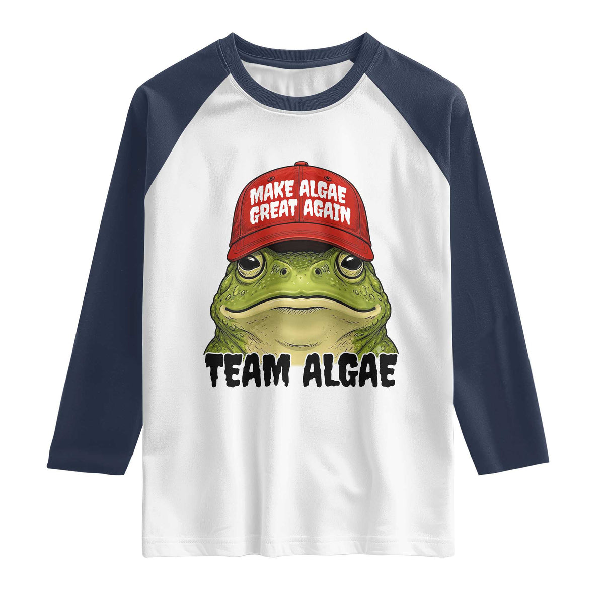 Make Algae Great Again Raglan Shirt Funny Political Satire Nature Lover Gift TS14 XS White Navy Print Your Wear