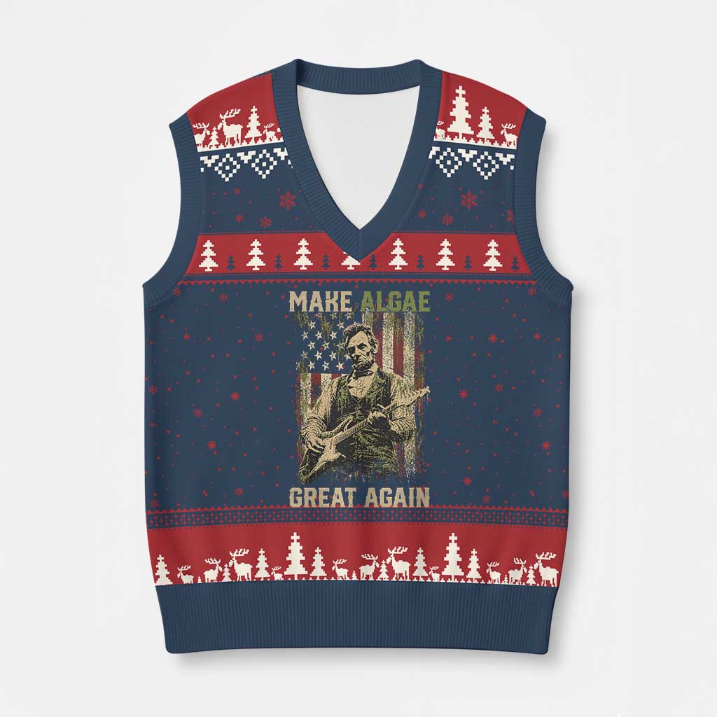 Make Algae Great Again V-Neck Knit Sweater Vest Funny Lincoln Political Satire Humor TS14 Navy Red Print Your Wear