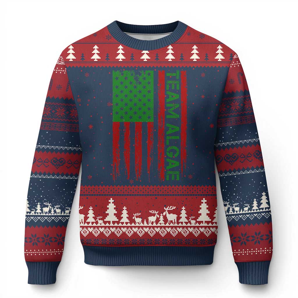 Team Algae Ugly Christmas Sweater Funny Make Algae Great Again American Flag Political Meme TS14 Navy Red Print Your Wear