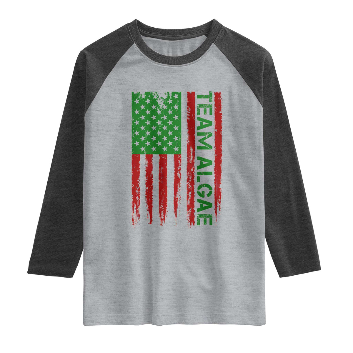Team Algae Raglan Shirt Funny Make Algae Great Again American Flag Political Meme TS14 Heather Gray Heather Charcoal Print Your Wear