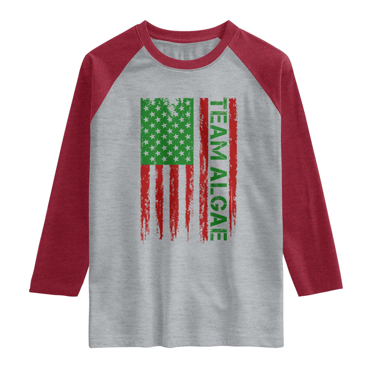 Team Algae Raglan Shirt Funny Make Algae Great Again American Flag Political Meme TS14 Heather Gray Heather Red Print Your Wear