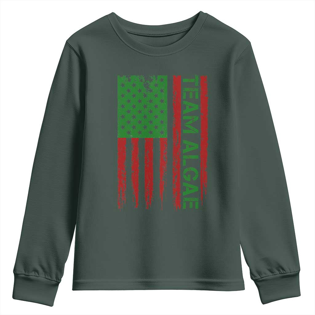 Team Algae Youth Sweatshirt Funny Make Algae Great Again American Flag Political Meme TS14 Dark Forest Green Print Your Wear