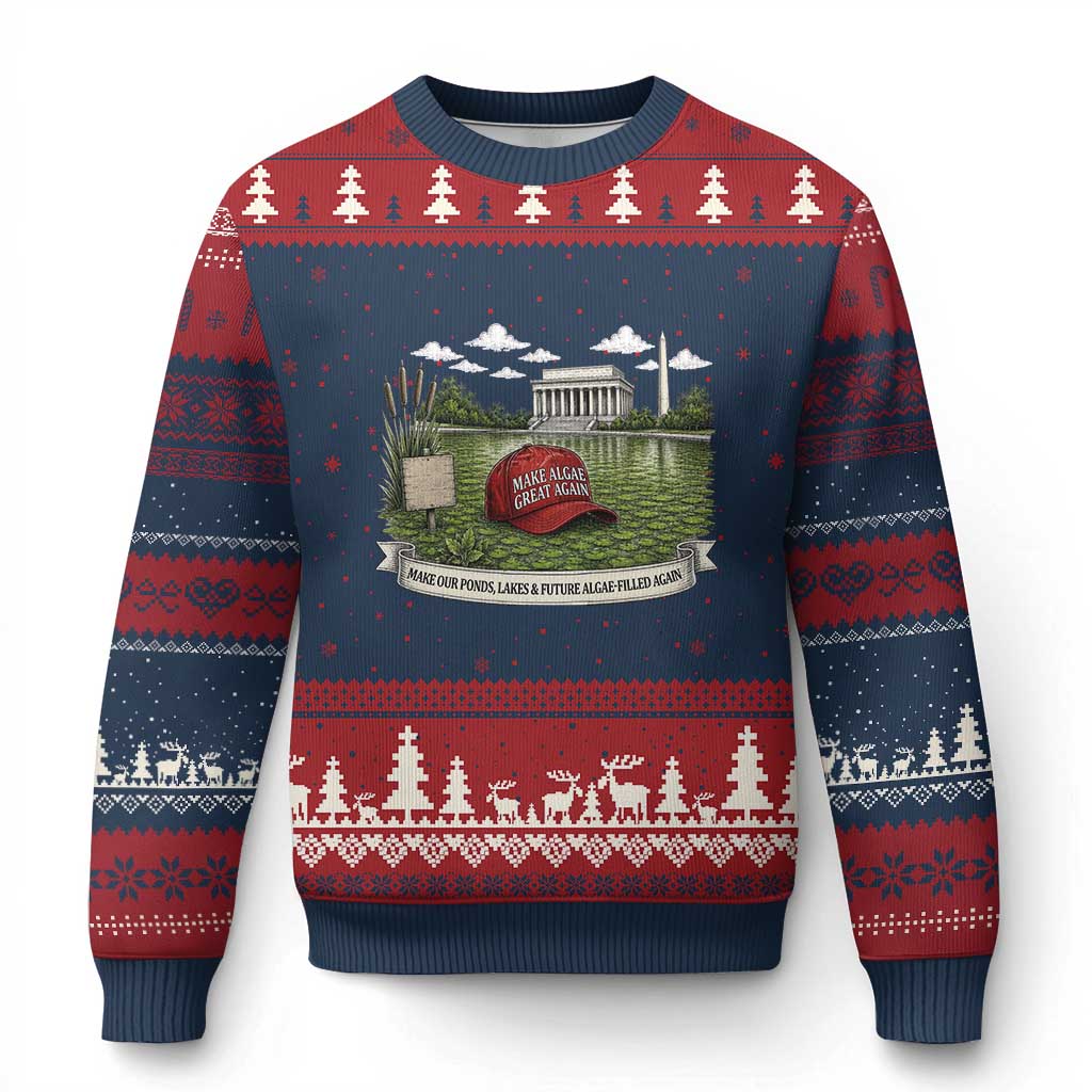 Make Algae Great Again Ugly Christmas Sweater Funny Political Satire Humor TS14 Navy Red Print Your Wear