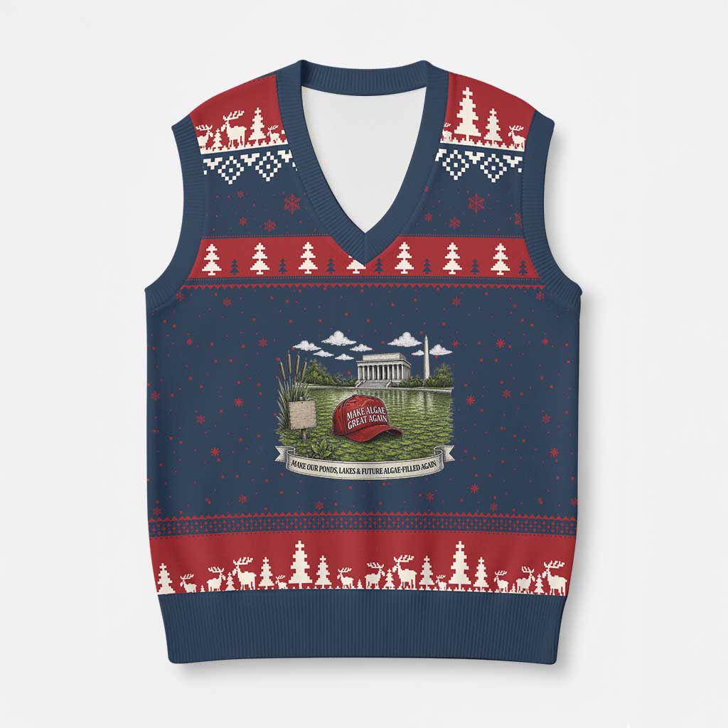 Make Algae Great Again V-Neck Knit Sweater Vest Funny Political Satire Humor TS14 Navy Red Print Your Wear