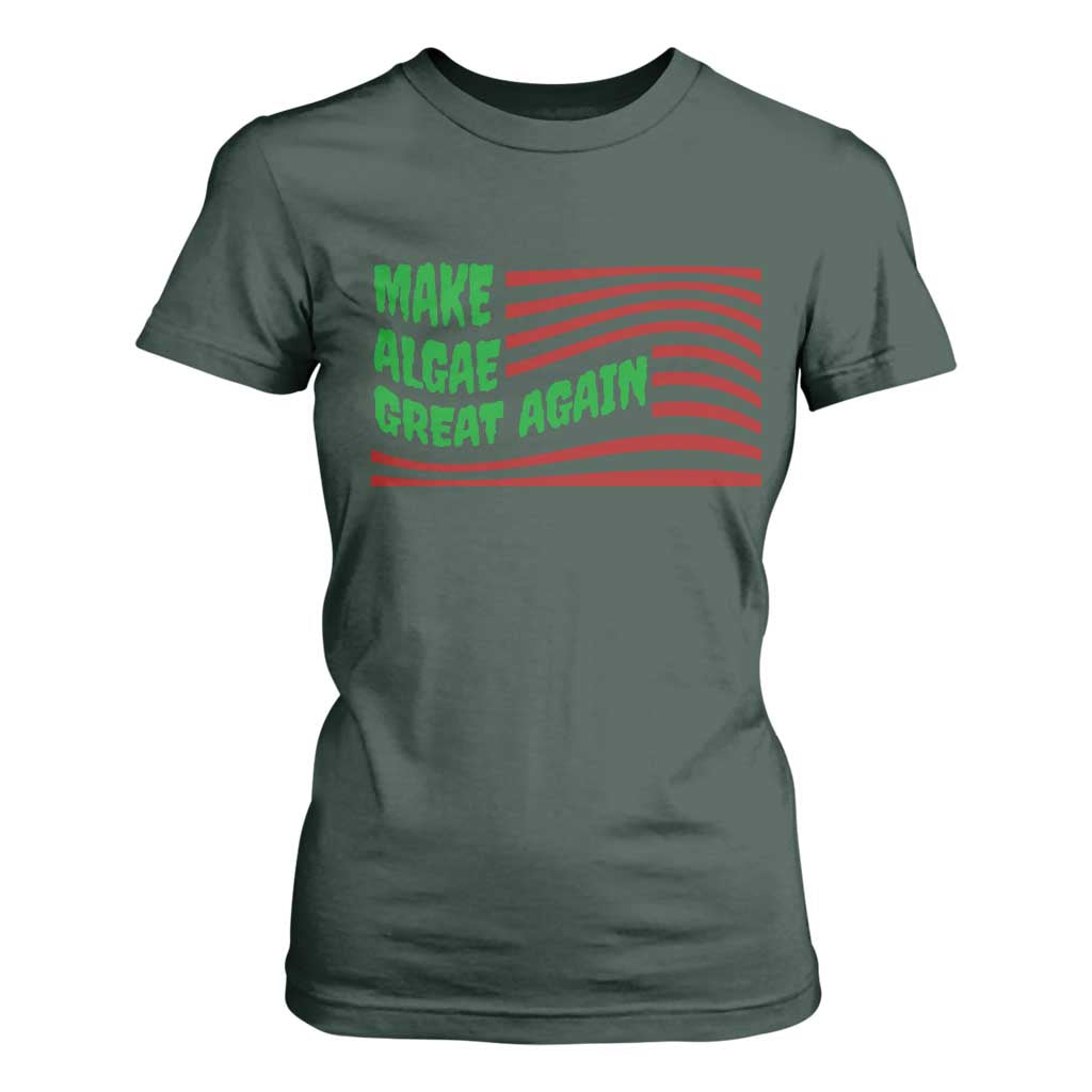 Make Algae Great Again T Shirt For Women Funny Political Satire American Flag Meme TS14 Dark Forest Green Print Your Wear