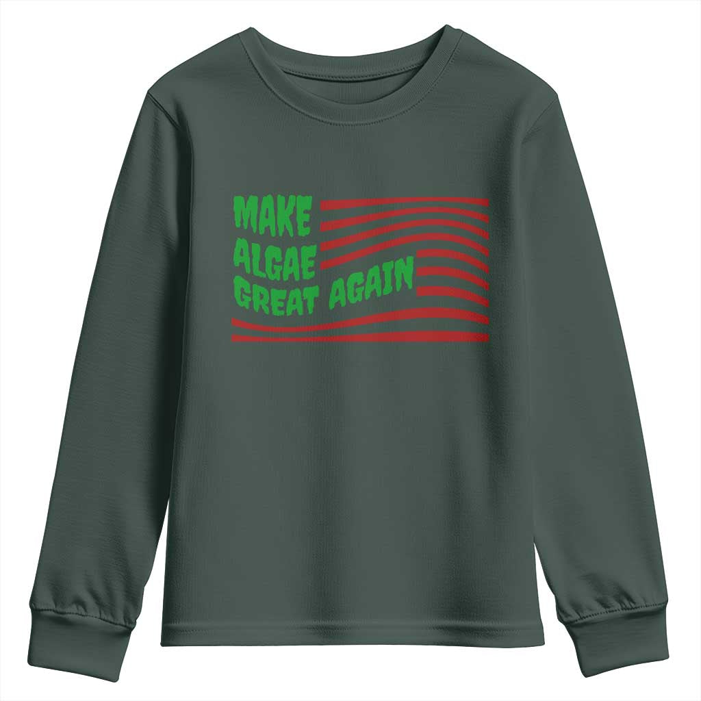Make Algae Great Again Youth Sweatshirt Funny Political Satire American Flag Meme TS14 Dark Forest Green Print Your Wear