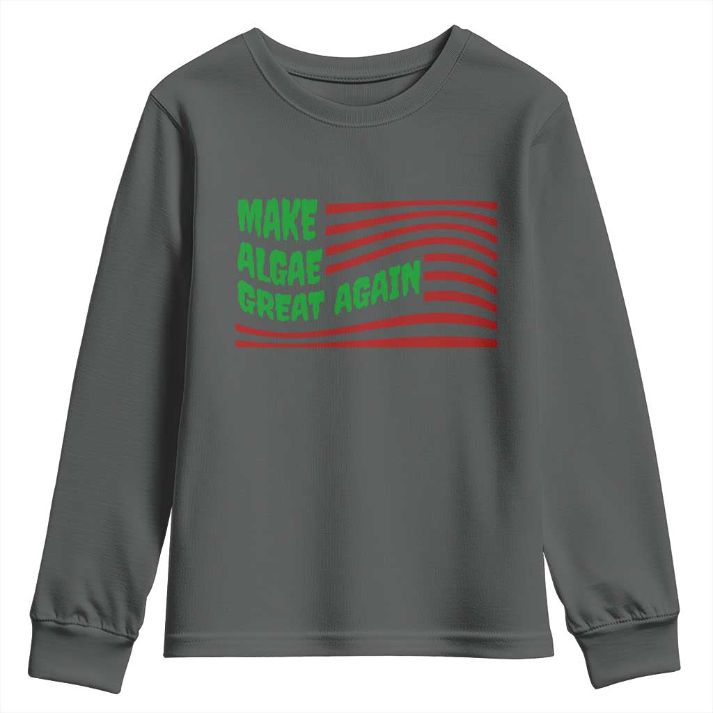 Make Algae Great Again Youth Sweatshirt Funny Political Satire American Flag Meme TS14 Dark Heather Print Your Wear