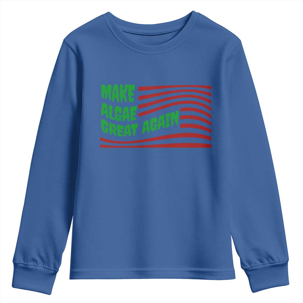 Make Algae Great Again Youth Sweatshirt Funny Political Satire American Flag Meme TS14 Royal Blue Print Your Wear