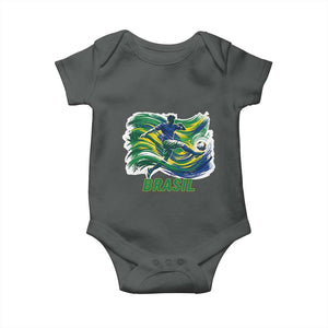 Brazil Soccer Fan Baby Onesie Brasil Flag Football Game Day Supporter TS14 Dark Heather Print Your Wear