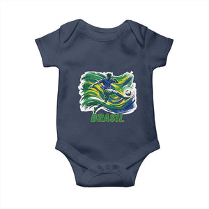 Brazil Soccer Fan Baby Onesie Brasil Flag Football Game Day Supporter TS14 Navy Print Your Wear