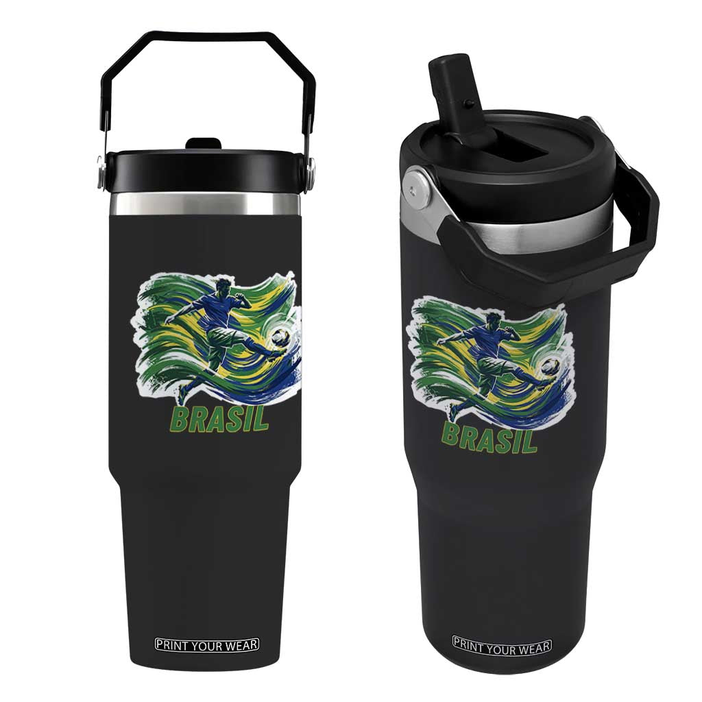 Brazil Soccer Fan Flip Straw Tumbler Brasil Flag Football Game Day Supporter TS14 One Size: 30 oz Black Print Your Wear
