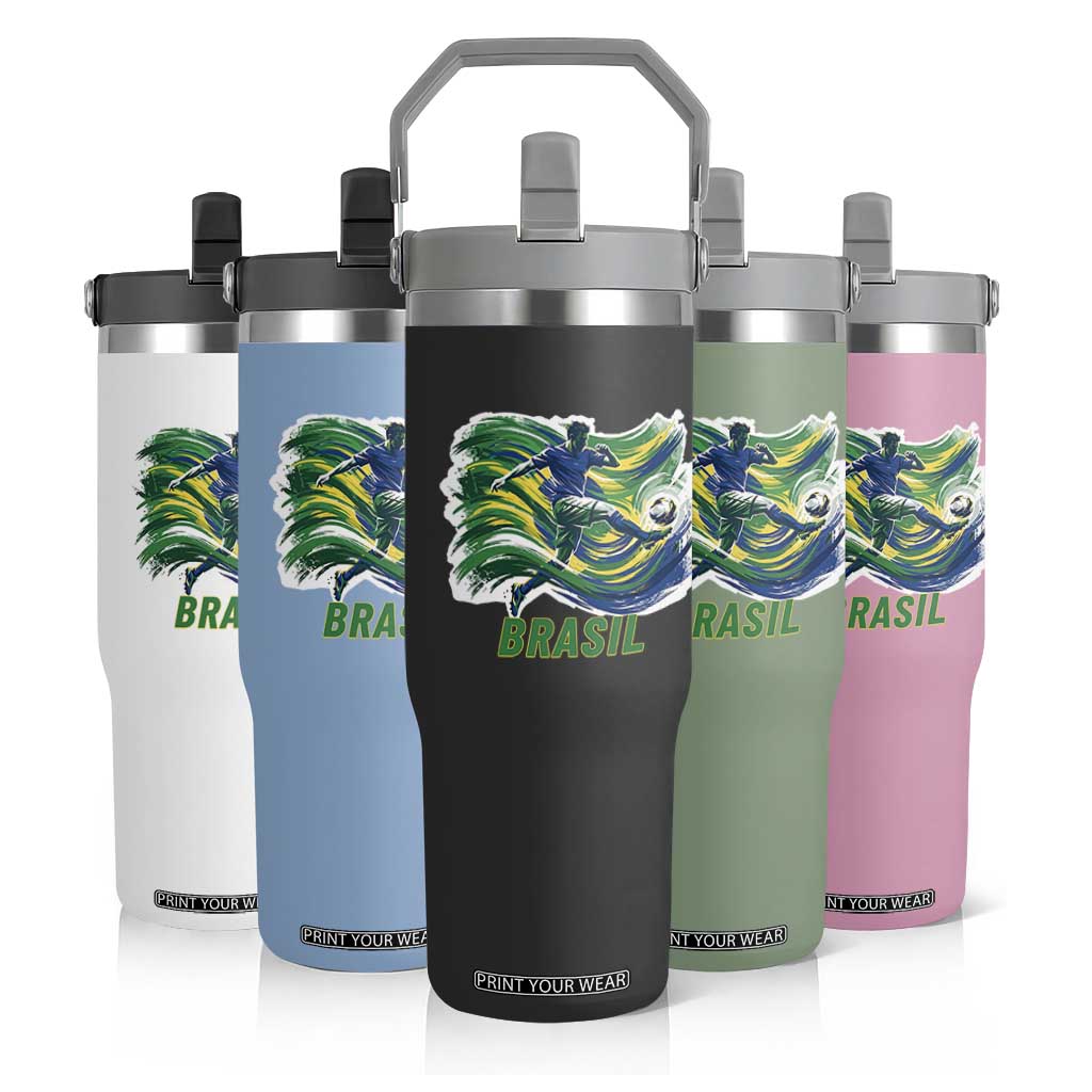 Brazil Soccer Fan Flip Straw Tumbler Brasil Flag Football Game Day Supporter TS14 Print Your Wear