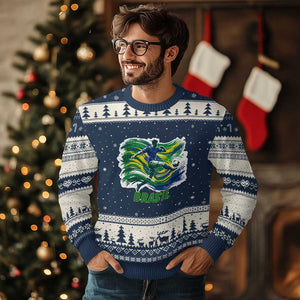 Brazil Soccer Fan Ugly Christmas Sweater Brasil Flag Football Game Day Supporter TS14 Navy Beige Print Your Wear