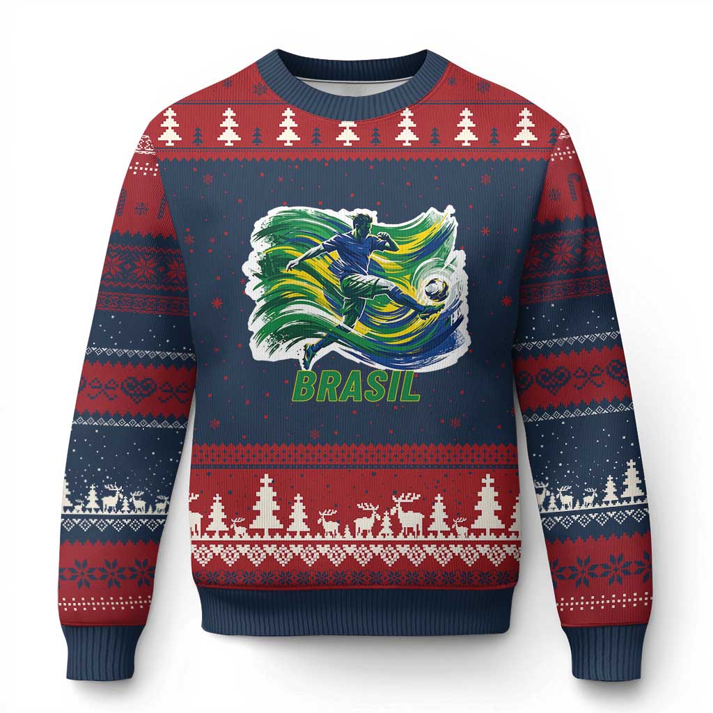 Brazil Soccer Fan Ugly Christmas Sweater Brasil Flag Football Game Day Supporter TS14 Navy Red Print Your Wear