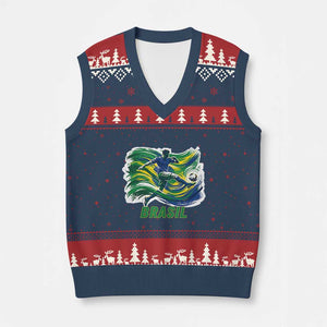 Brazil Soccer Fan V-Neck Knit Sweater Vest Brasil Flag Football Game Day Supporter TS14 Navy Red Print Your Wear