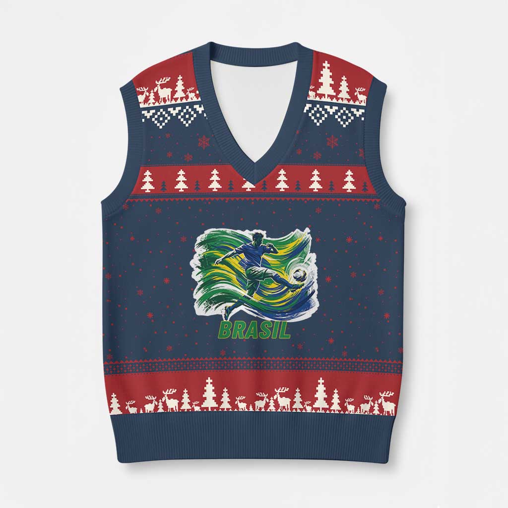 Brazil Soccer Fan V-Neck Knit Sweater Vest Brasil Flag Football Game Day Supporter TS14 Navy Red Print Your Wear