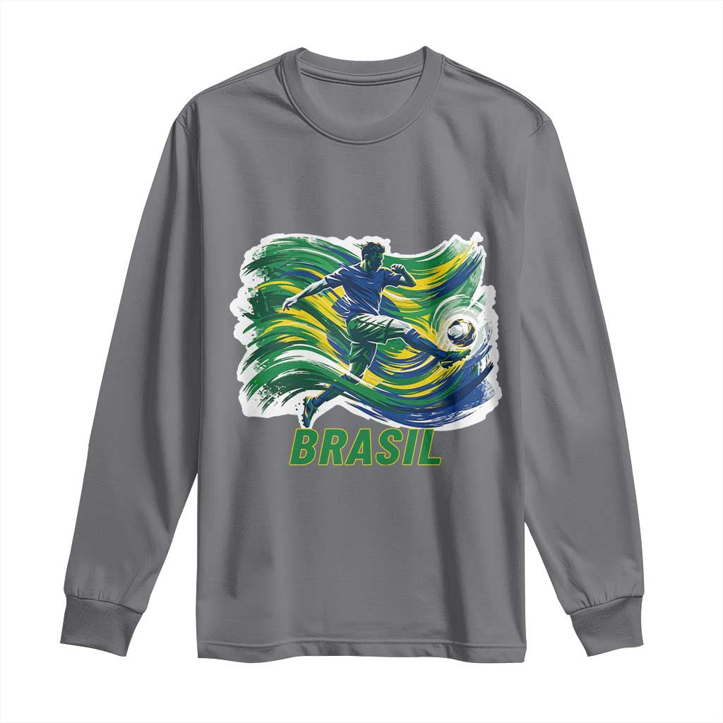 Brazil Soccer Fan Long Sleeve Shirt Brasil Flag Football Game Day Supporter TS14 S Charcoal Print Your Wear
