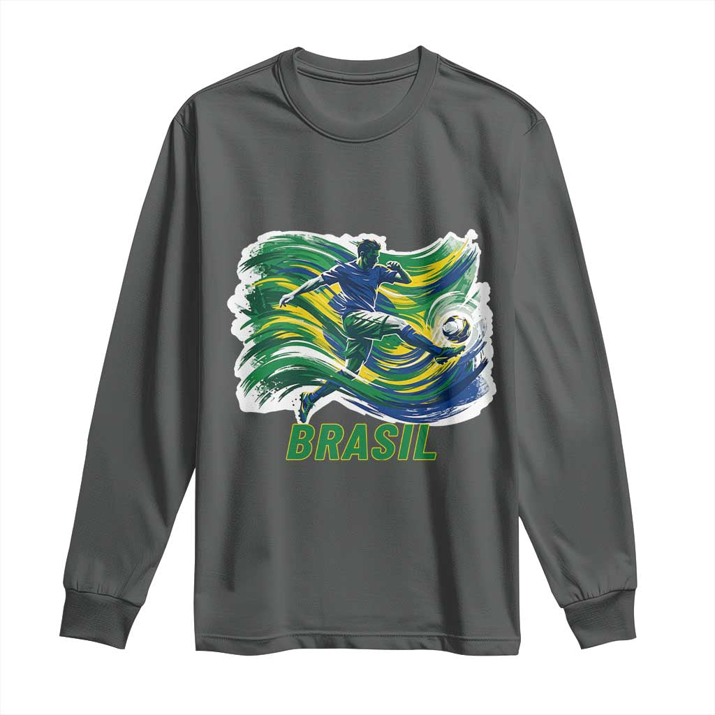 Brazil Soccer Fan Long Sleeve Shirt Brasil Flag Football Game Day Supporter TS14 Dark Heather Print Your Wear
