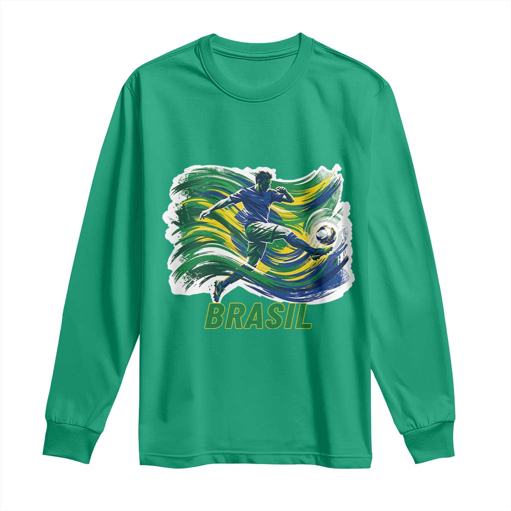 Brazil Soccer Fan Long Sleeve Shirt Brasil Flag Football Game Day Supporter TS14 Irish Green Print Your Wear