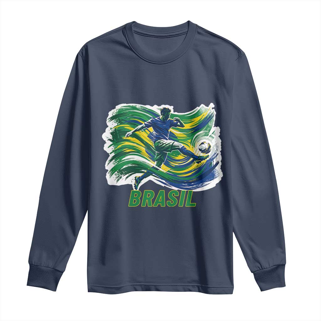 Brazil Soccer Fan Long Sleeve Shirt Brasil Flag Football Game Day Supporter TS14 Navy Print Your Wear