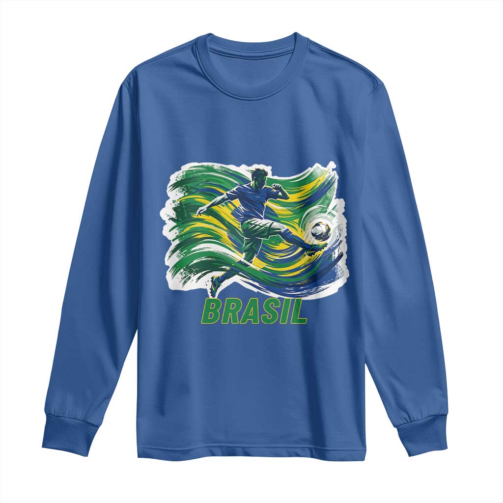 Brazil Soccer Fan Long Sleeve Shirt Brasil Flag Football Game Day Supporter TS14 Royal Blue Print Your Wear