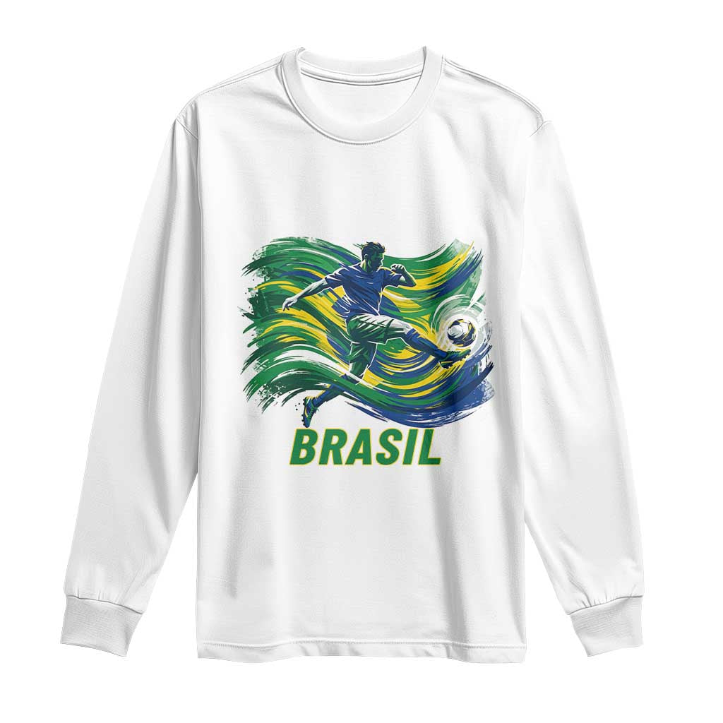 Brazil Soccer Fan Long Sleeve Shirt Brasil Flag Football Game Day Supporter TS14 White Print Your Wear