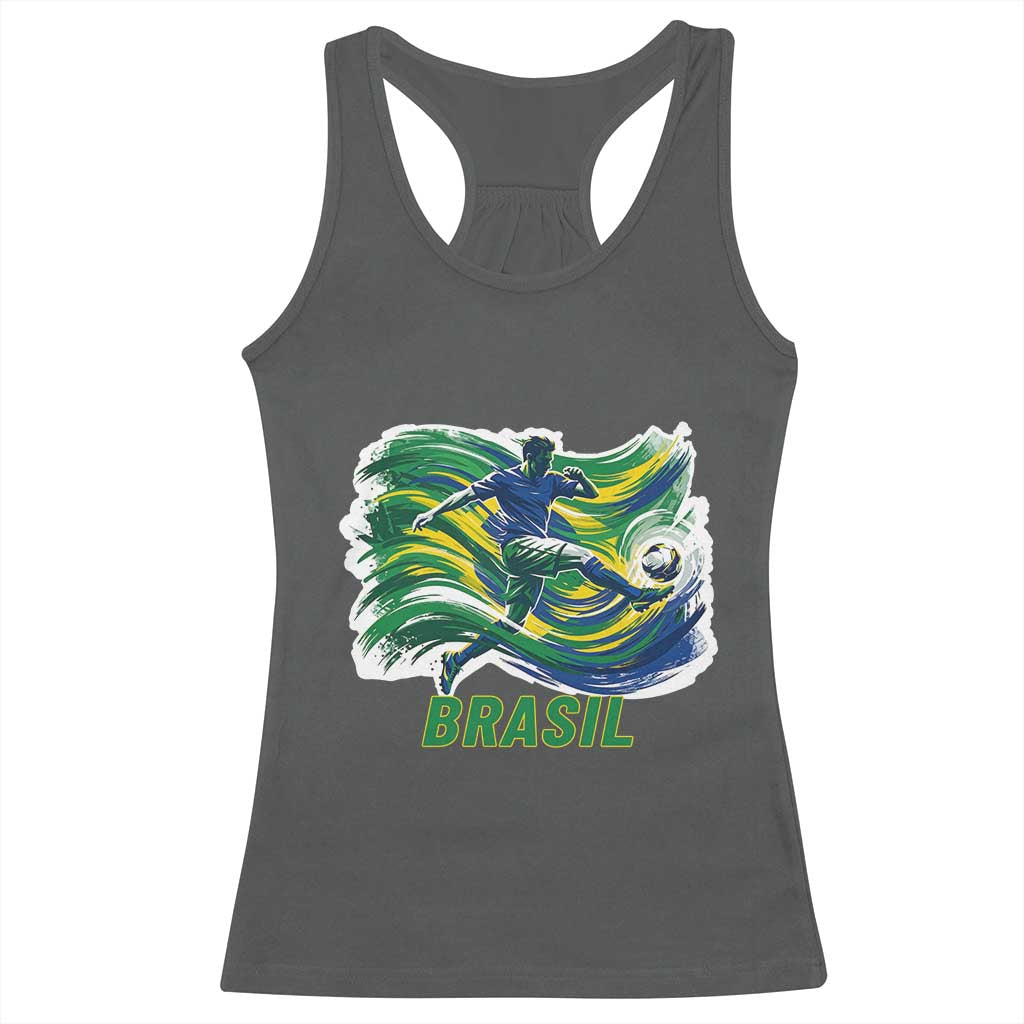 Brazil Soccer Fan Racerback Tank Top Brasil Flag Football Game Day Supporter TS14 Dark Heather Print Your Wear