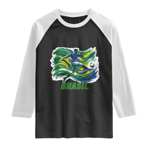 Brazil Soccer Fan Raglan Shirt Brasil Flag Football Game Day Supporter TS14 Black White Print Your Wear