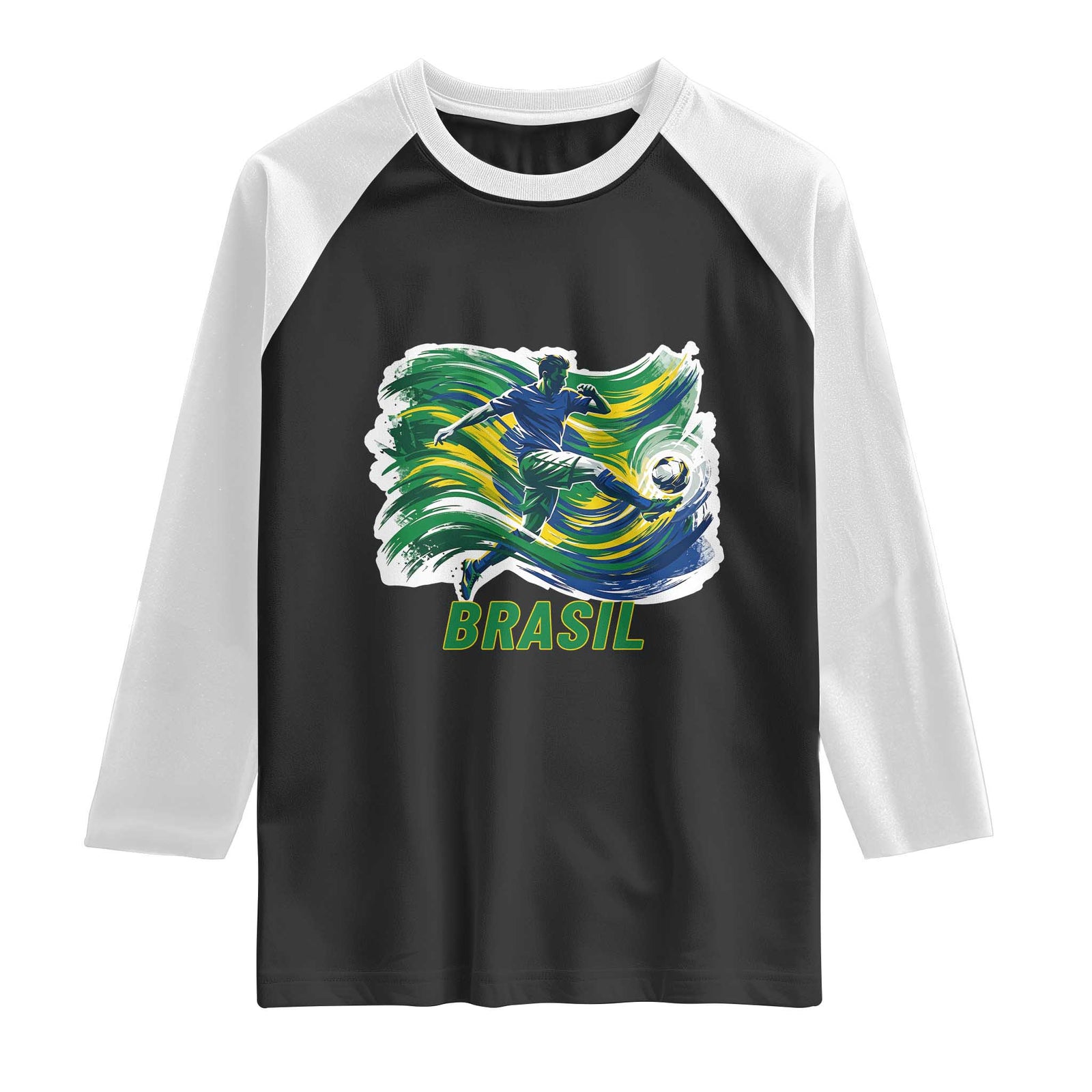 Brazil Soccer Fan Raglan Shirt Brasil Flag Football Game Day Supporter TS14 Black White Print Your Wear