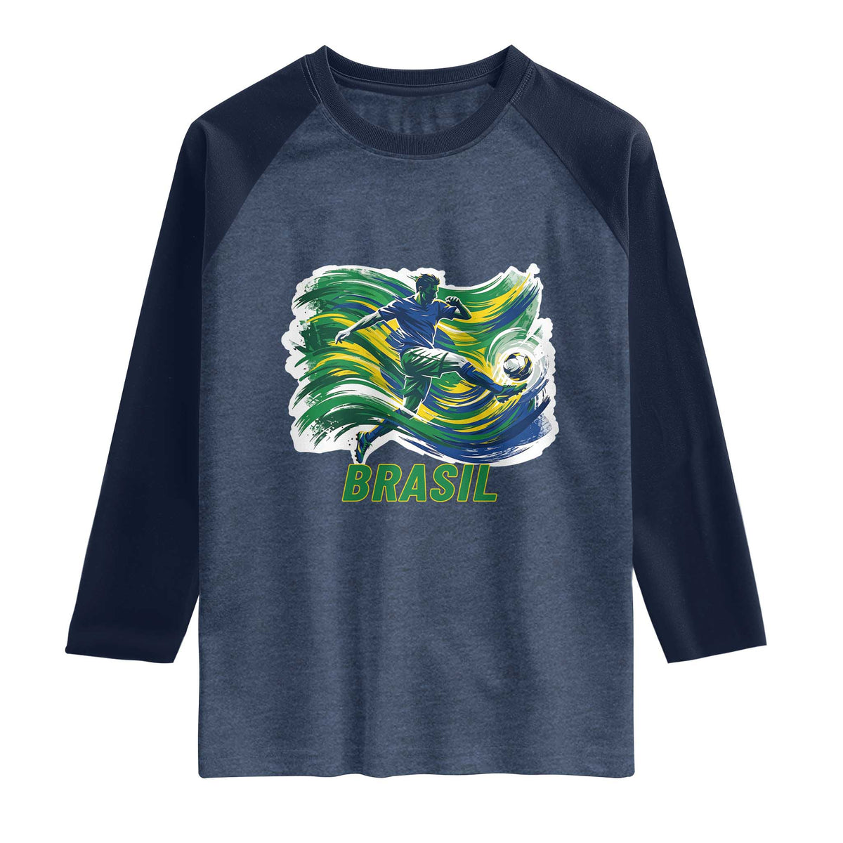 Brazil Soccer Fan Raglan Shirt Brasil Flag Football Game Day Supporter TS14 Heather Denim Navy Print Your Wear