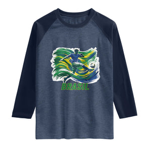 Brazil Soccer Fan Raglan Shirt Brasil Flag Football Game Day Supporter TS14 Heather Denim Navy Print Your Wear