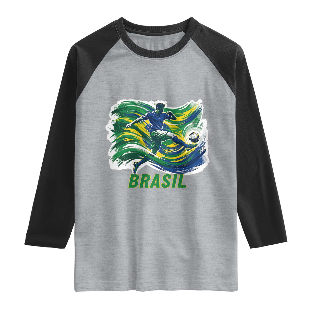 Brazil Soccer Fan Raglan Shirt Brasil Flag Football Game Day Supporter TS14 Heather Gray Black Print Your Wear