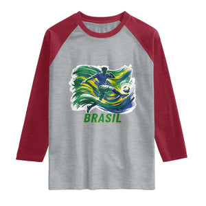 Brazil Soccer Fan Raglan Shirt Brasil Flag Football Game Day Supporter TS14 Heather Gray Heather Red Print Your Wear