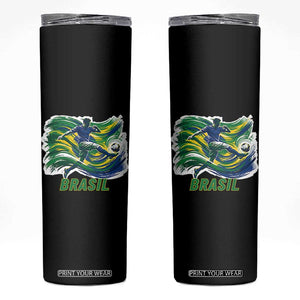 Brazil Soccer Fan Skinny Tumbler Brasil Flag Football Game Day Supporter TS14 Black Print Your Wear