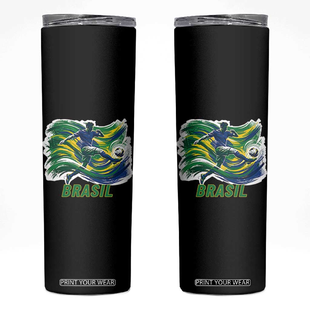 Brazil Soccer Fan Skinny Tumbler Brasil Flag Football Game Day Supporter TS14 Black Print Your Wear