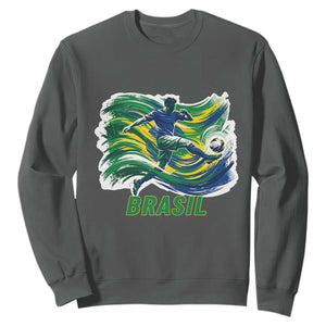 Brazil Soccer Fan Sweatshirt Brasil Flag Football Game Day Supporter TS14 Dark Heather Print Your Wear