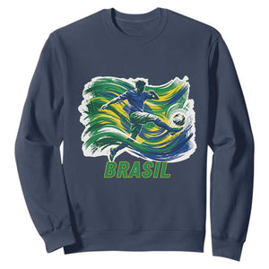 Brazil Soccer Fan Sweatshirt Brasil Flag Football Game Day Supporter TS14 Navy Print Your Wear
