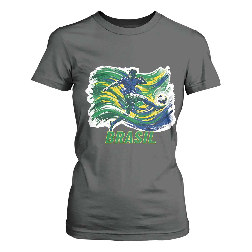 Brazil Soccer Fan T Shirt For Women Brasil Flag Football Game Day Supporter TS14 Dark Heather Print Your Wear