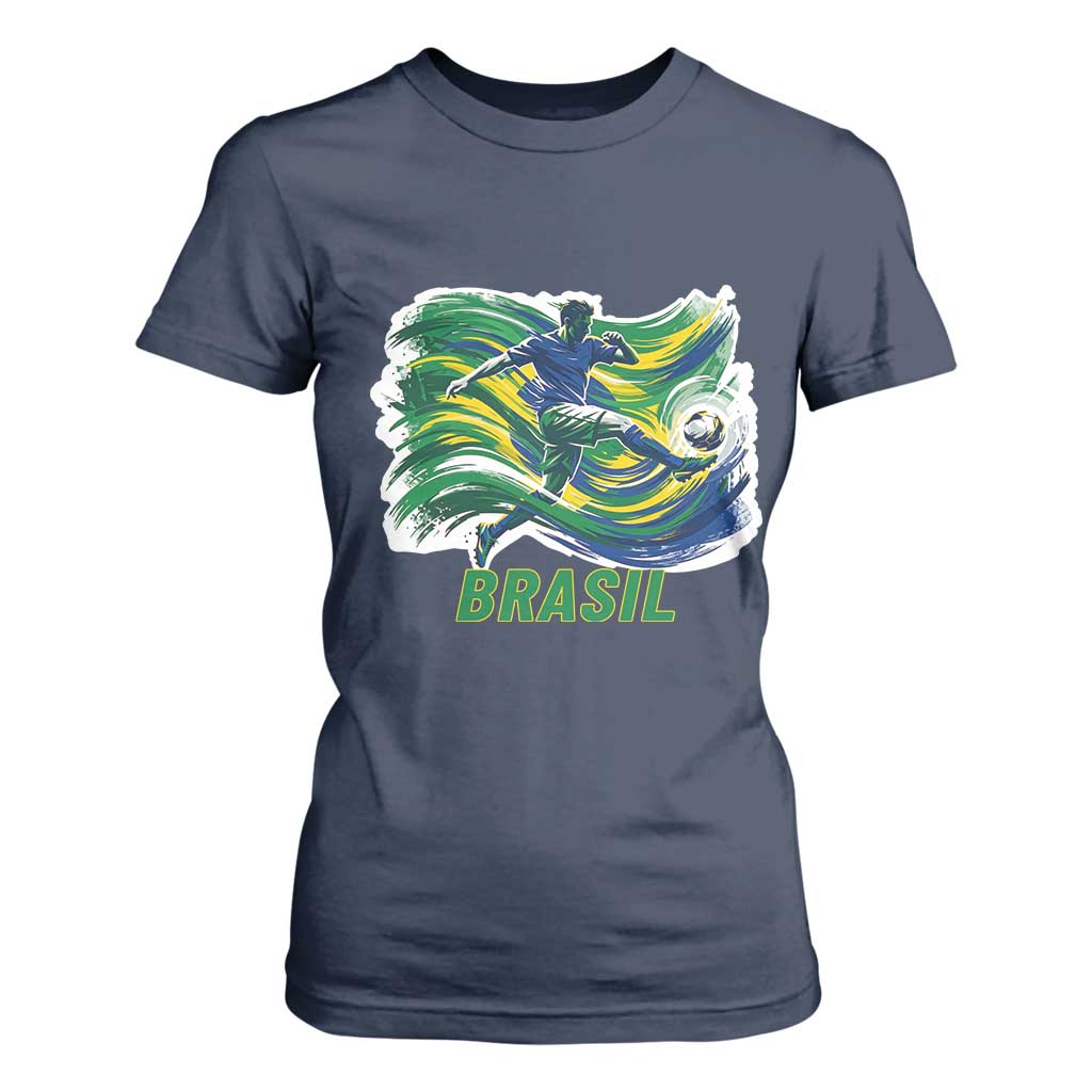 Brazil Soccer Fan T Shirt For Women Brasil Flag Football Game Day Supporter TS14 Navy Print Your Wear