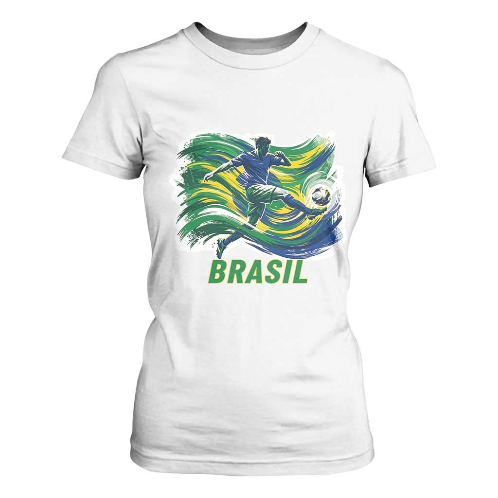 Brazil Soccer Fan T Shirt For Women Brasil Flag Football Game Day Supporter TS14 White Print Your Wear