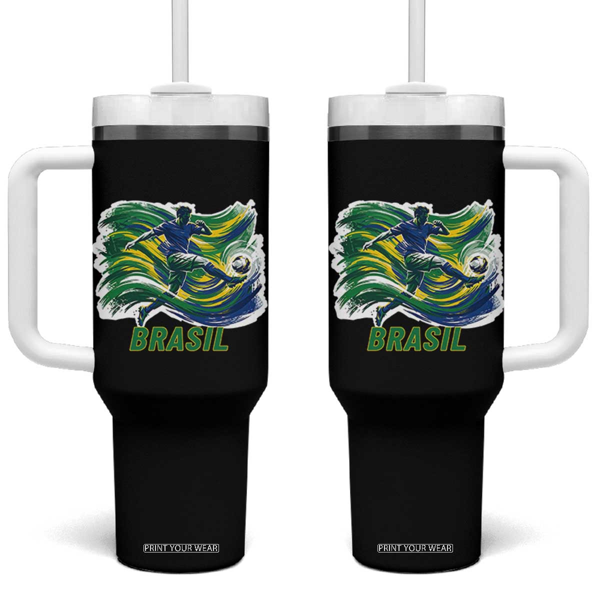 Brazil Soccer Fan Tumbler With Handle Brasil Flag Football Game Day Supporter TS14 One Size: 40 oz Black Print Your Wear