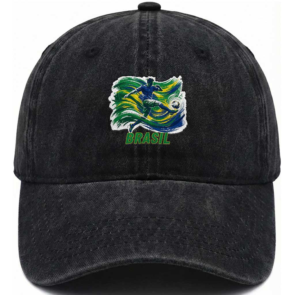 Brazil Soccer Fan Washed Cotton Baseball Cap Brasil Flag Football Game Day Supporter TS14 Print Your Wear