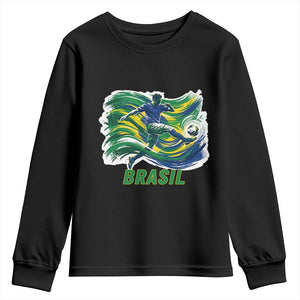 Brazil Soccer Fan Youth Sweatshirt Brasil Flag Football Game Day Supporter TS14 Black Print Your Wear