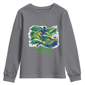 Brazil Soccer Fan Youth Sweatshirt Brasil Flag Football Game Day Supporter TS14 Charcoal Print Your Wear