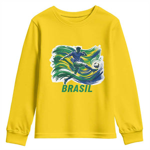 Brazil Soccer Fan Youth Sweatshirt Brasil Flag Football Game Day Supporter TS14 Daisy Print Your Wear