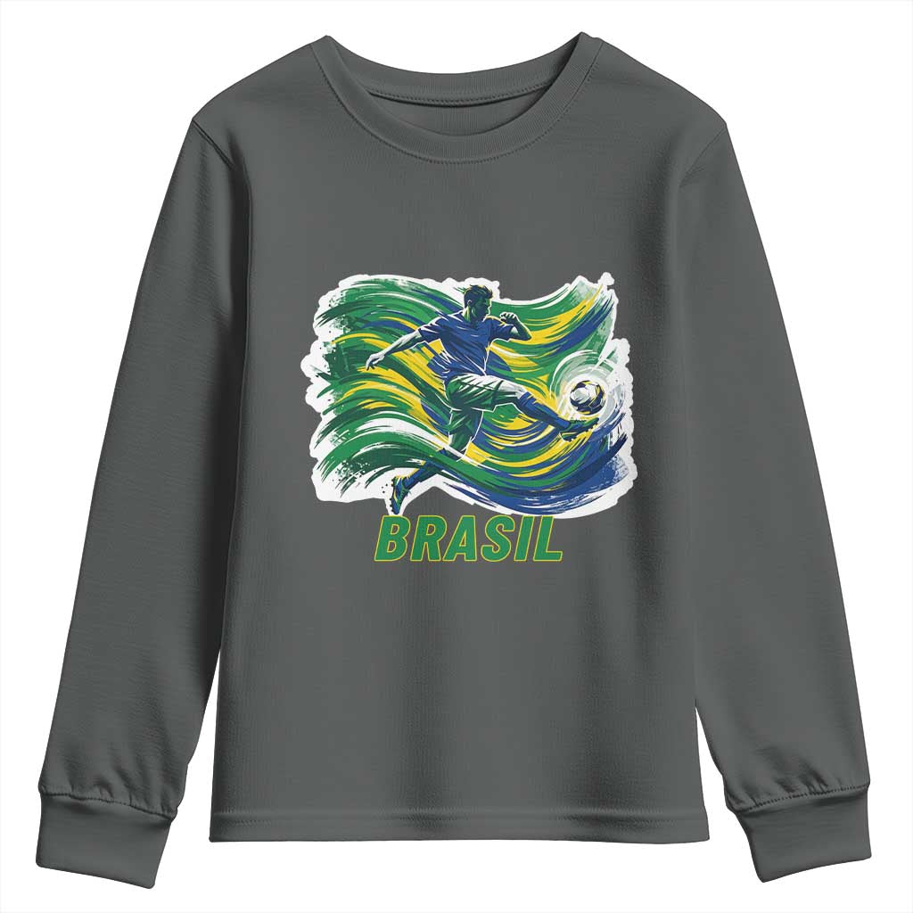 Brazil Soccer Fan Youth Sweatshirt Brasil Flag Football Game Day Supporter TS14 Dark Heather Print Your Wear