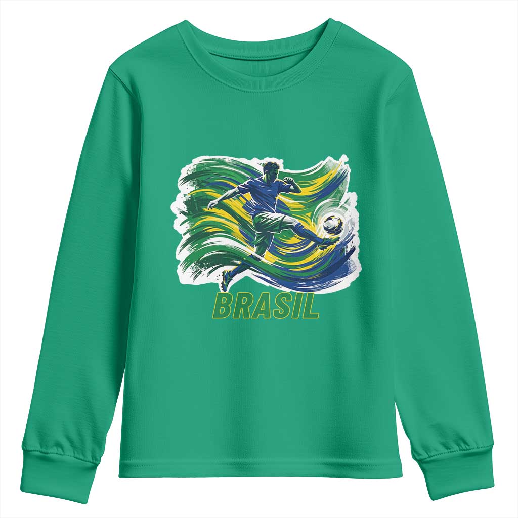 Brazil Soccer Fan Youth Sweatshirt Brasil Flag Football Game Day Supporter TS14 Irish Green Print Your Wear