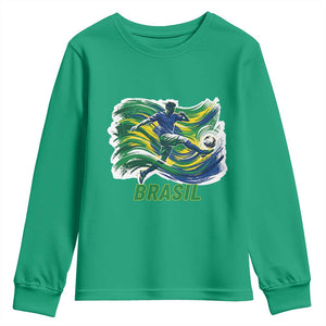 Brazil Soccer Fan Youth Sweatshirt Brasil Flag Football Game Day Supporter TS14 Irish Green Print Your Wear